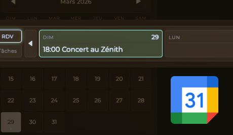 Capture de l'agenda ACT